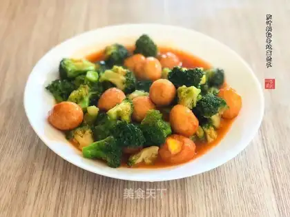 Eggplant quail and broccoli