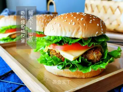 Fried eel steak burger