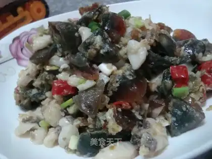 stir-fried diced fish with preserved egg