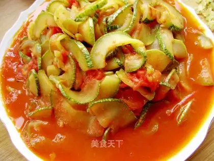 Stewed horned melons with tomatoes