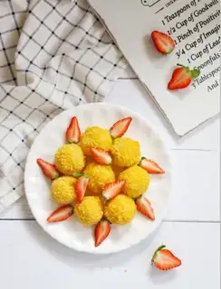 Golden potato ball of fresh fruit