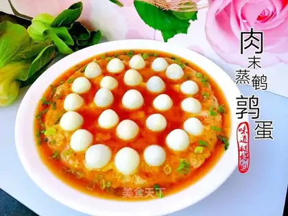 Meat and roasted quail eggs