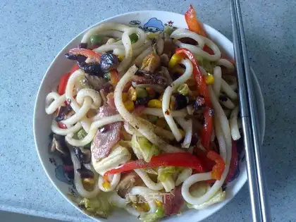 assorted bacon udon noodles