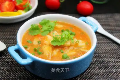 Sour sweet tomato cod soup