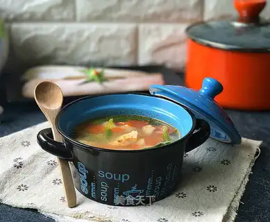 Blue tomato cod soup