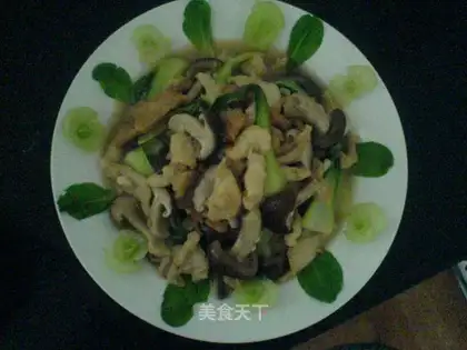 Stewed chicken slices with mushrooms
