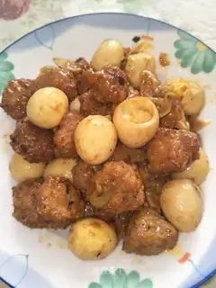 Red meatball quail eggs