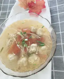 Golden mushroom meatball soup