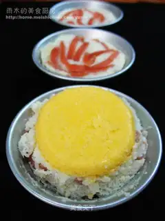 Steamed egg tarts with sausage