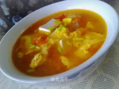Tomato, egg and tofu soup