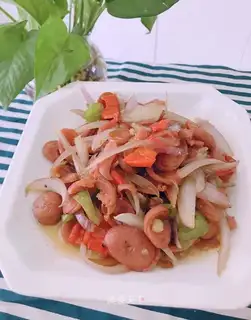 Onion fried hot dogs
