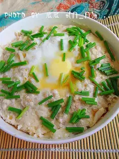 Steamed eggs with minced pork and tofu