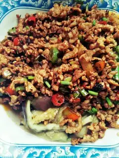 Meat and eggplant