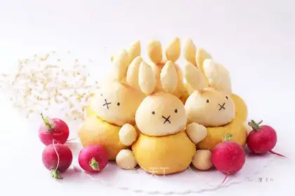 Miffy Rabbit squeezes bread