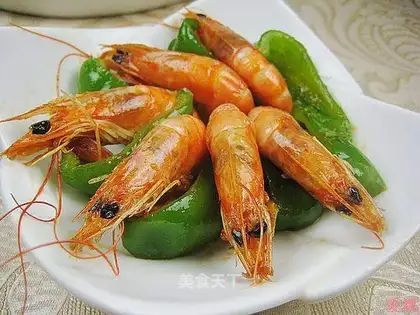 stir-fried prawns with green pepper