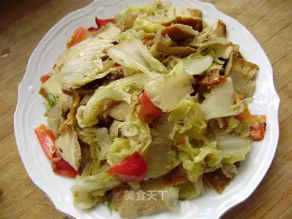 Braised dried bean curd with cabbage