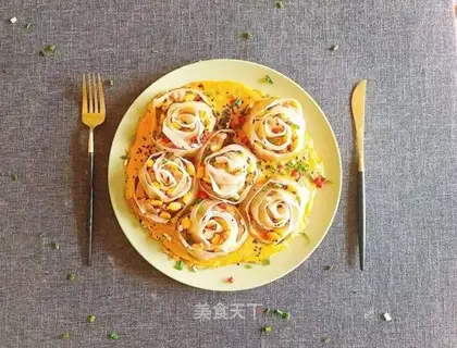 Roses holding eggs and dumplings