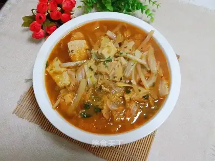 Spicy cabbage, frozen tofu