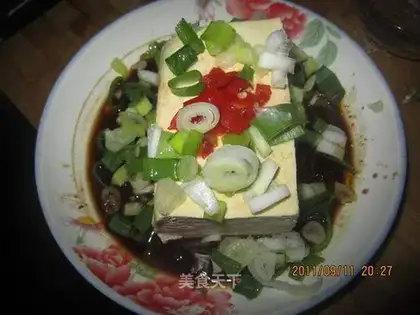 Home-cooked steamed tofu in Northeast China