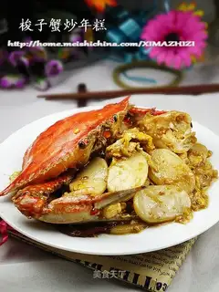 Fried rice cake with swimming crab