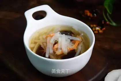 ♪ White radish mushrooms rolling shrimp rice ♪