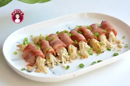 Gin and mushroom bacon rolls
