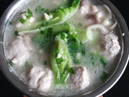 Mushroom green meatball soup