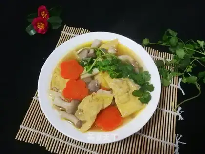 Frozen mushrooms and egg soup