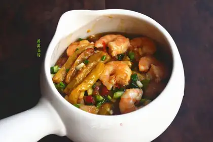 Fish, shrimp, eggplant