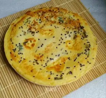 Corn pasta black sesame cake