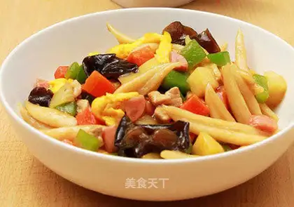 Colorful fresh vegetable scissors noodles