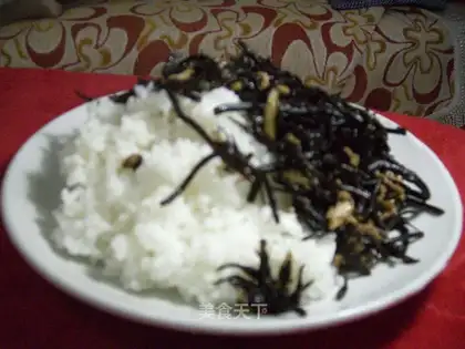 Deer tail vegetable and pork floss rice