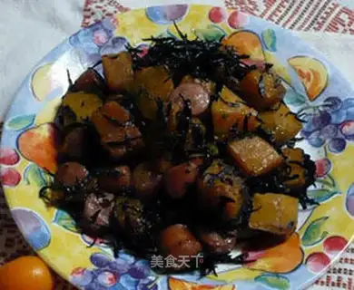 Roasted pumpkin with deer tail vegetables