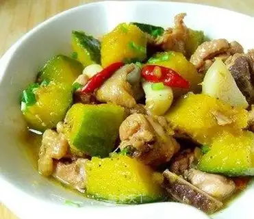 Stewed pumpkin with chicken nuggets