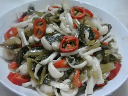 stir-fried mushroom with pickled cabbage
