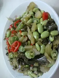 stir-fried edamame with pickled cabbage