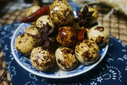 Five quail eggs