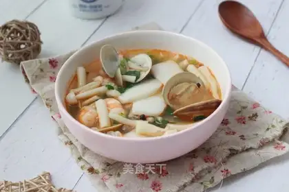 Seafood mushroom pastry soup