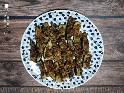 Roast meat and eggplant