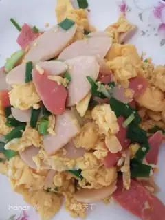 Ham sausage fried eggs