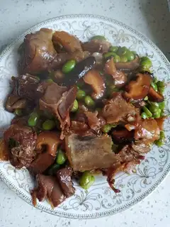 A duck with fried beans