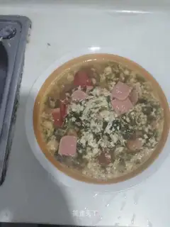 Purple ham and egg soup
