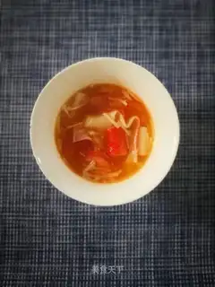 Tomato gills, crab crumb soup