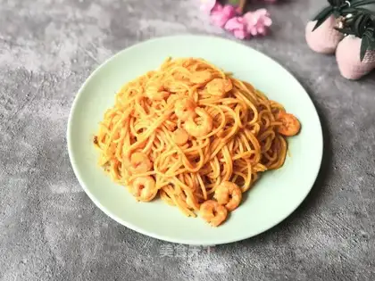 Shrimp fried pasta