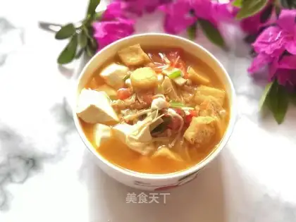 Onions, tomatoes, tofu, tofu