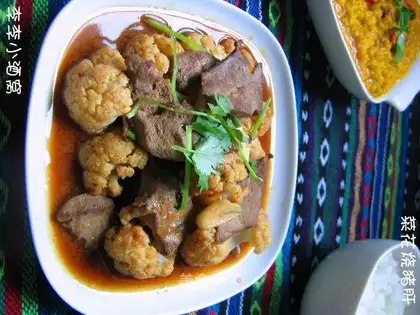 Braised pork liver with cauliflower