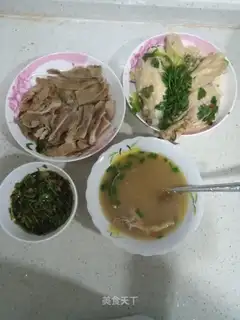 Piggy belly with chicken soup