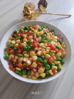 Corn peas fried carrots