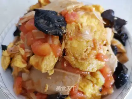 Ham tomato fried eggs