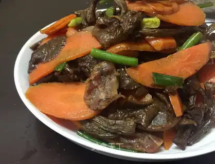 Wild mushrooms and carrots